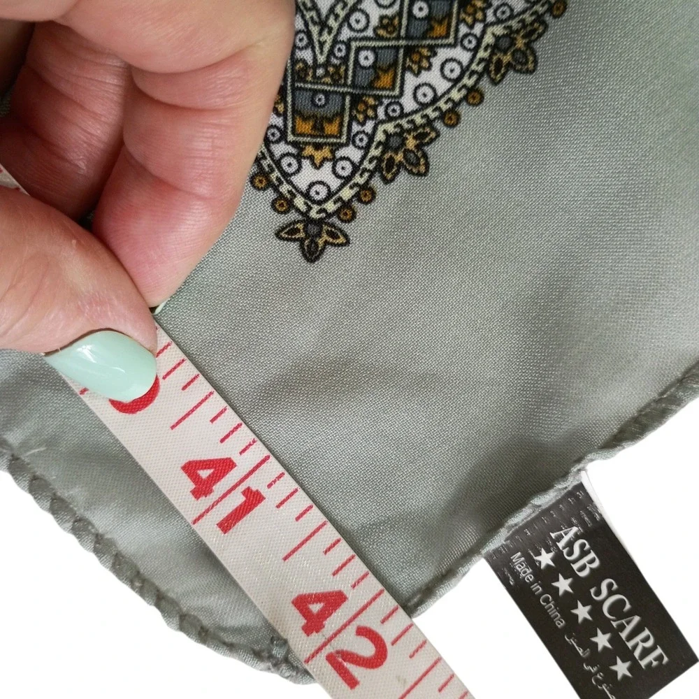 ASB Scarf Sage Green Cream Paisley Silk Cotton Rayon Square Hijab Headscarf 43in